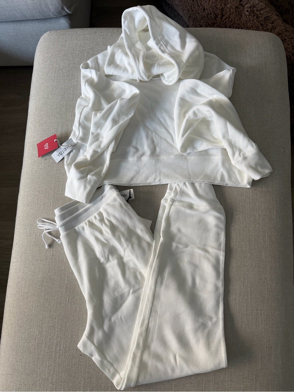 Sunday Best white Waffle Knit Hoodie and Joggers Set